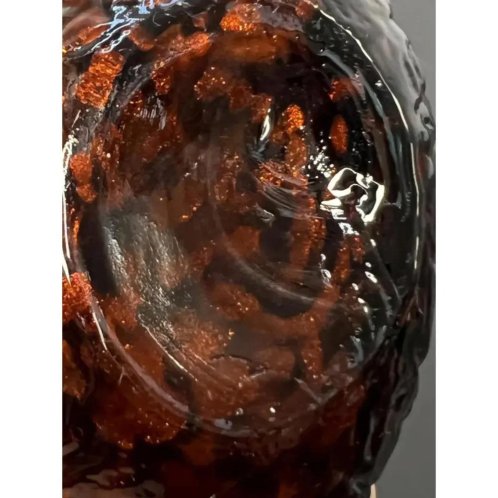 Murano Brown Speckled Maestri Vetra‎ 6” Bottle Vase Embrosses Leaves